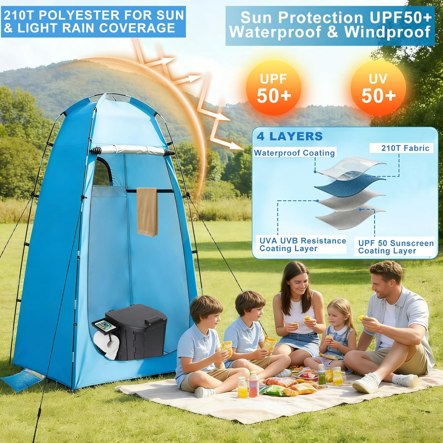 82.7-Inch Tall Shower Tent and Camping Toilet Kit,Easy-Setup Portable Toilet and