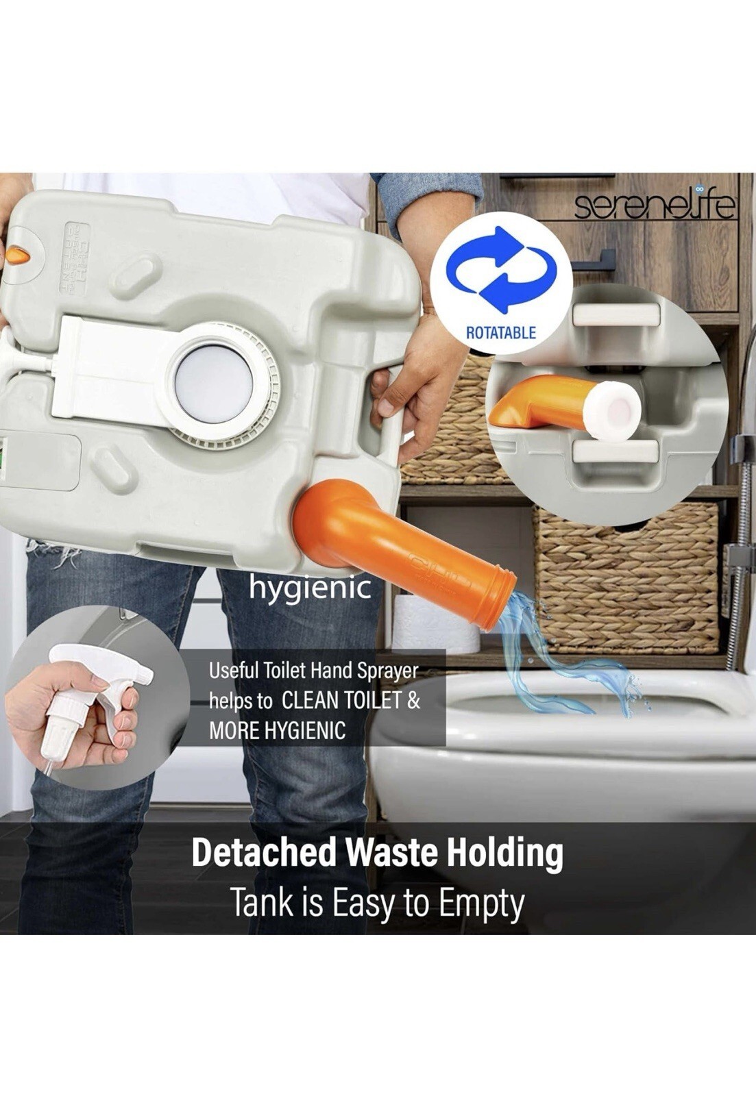 SereneLife Outdoor Portable Toilet w/Carry Bag, 5.8G Waste Tank, 3.2G Water Tank