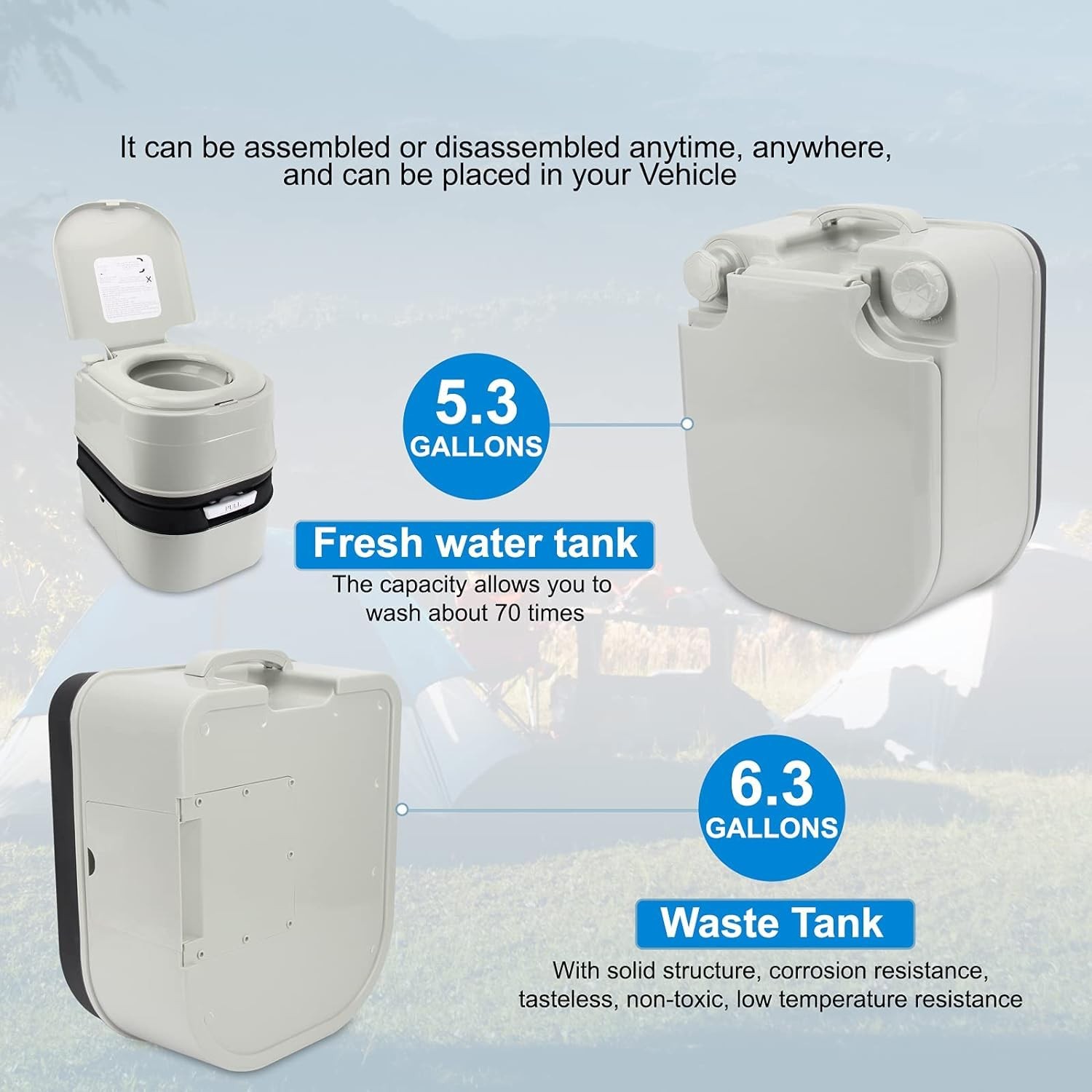 OPL5 Portable Toilet, 6.4 Gallon 24L Piston Pump Flush with Level indicator D…