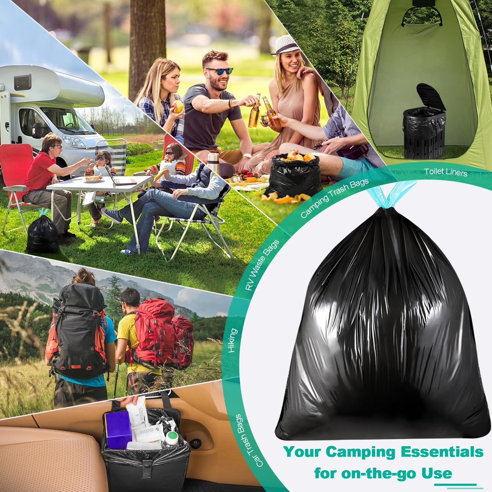 30 Portable Toilet Bags with 30 Poo Gel Set, 8 1 Count (Pack of 30), Black