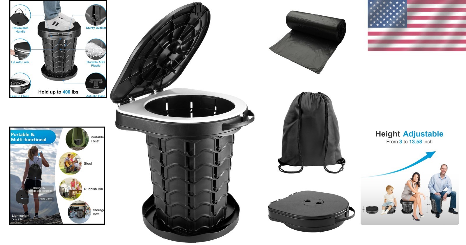 Multi-Functional Camping Toilet – Adjustable Height and Easy to Carry for Travel