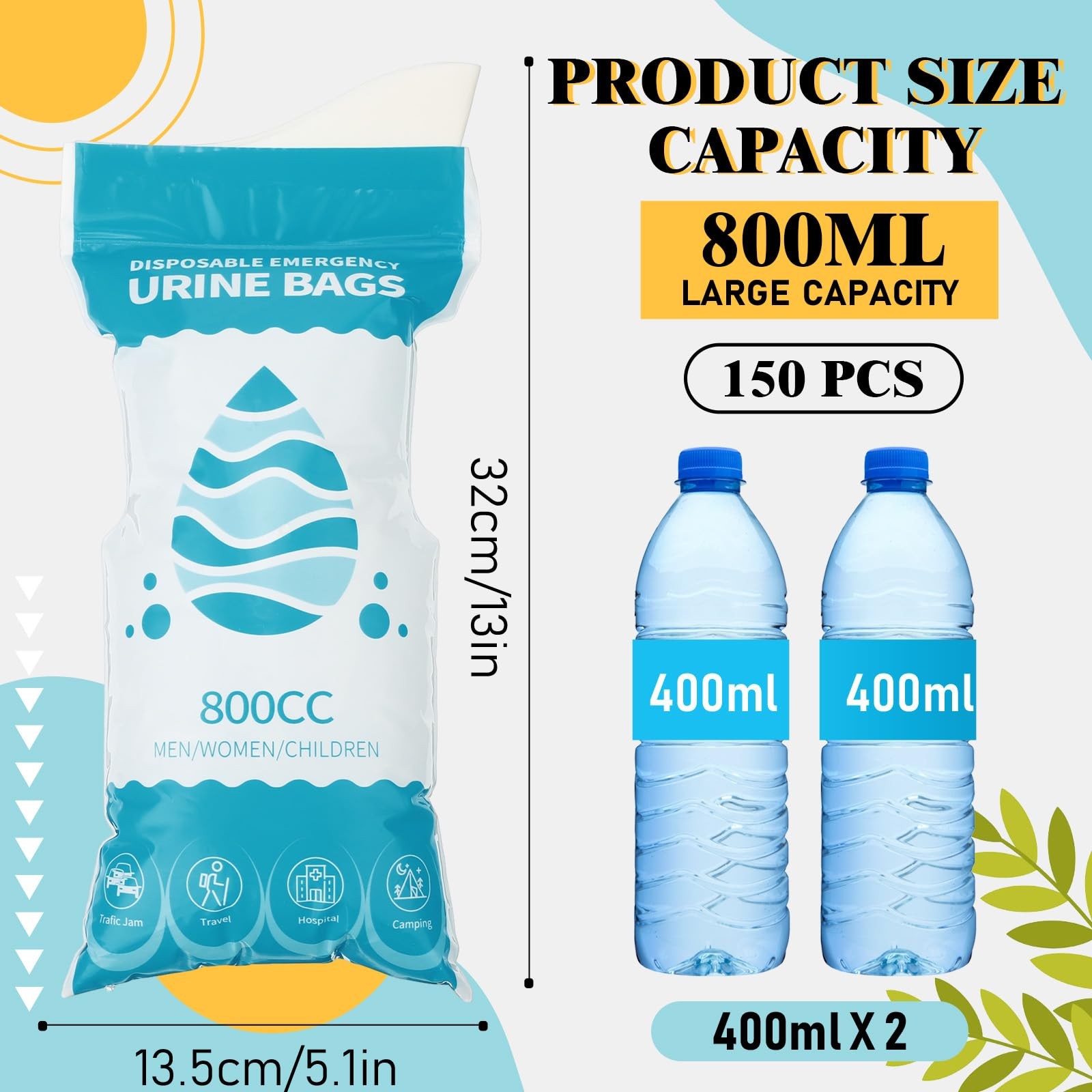 Nuogo 150 Pcs Disposable Urine Bag 800cc Portable Emergency Pee Bags for Men …