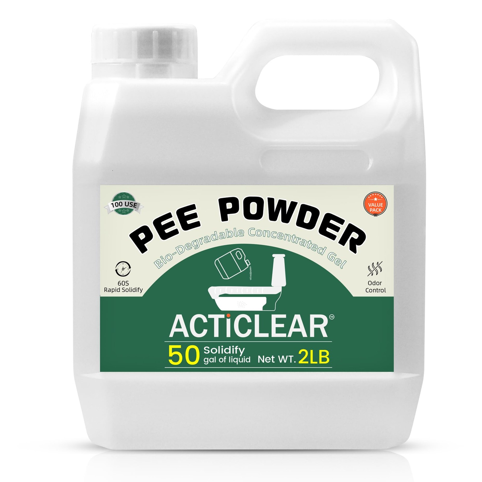 ACTICLEAR Pee Powder Gel – 2lb Rapid 60-Second Absorption & Odor 2.0 Pounds