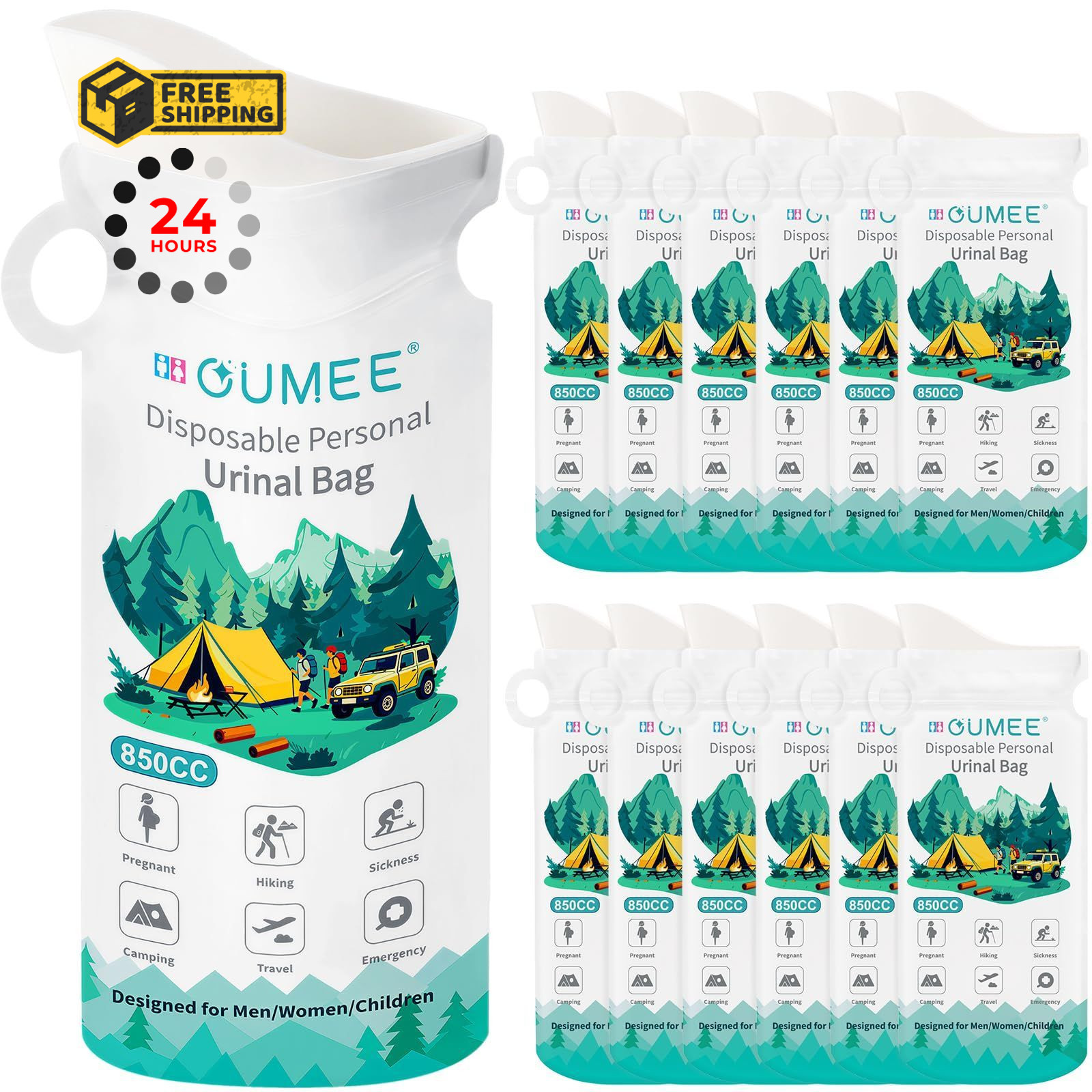 OUMEE 850ML Emergency Disposable Urinal Bags, 8/12/20/28 Pcs Large, white