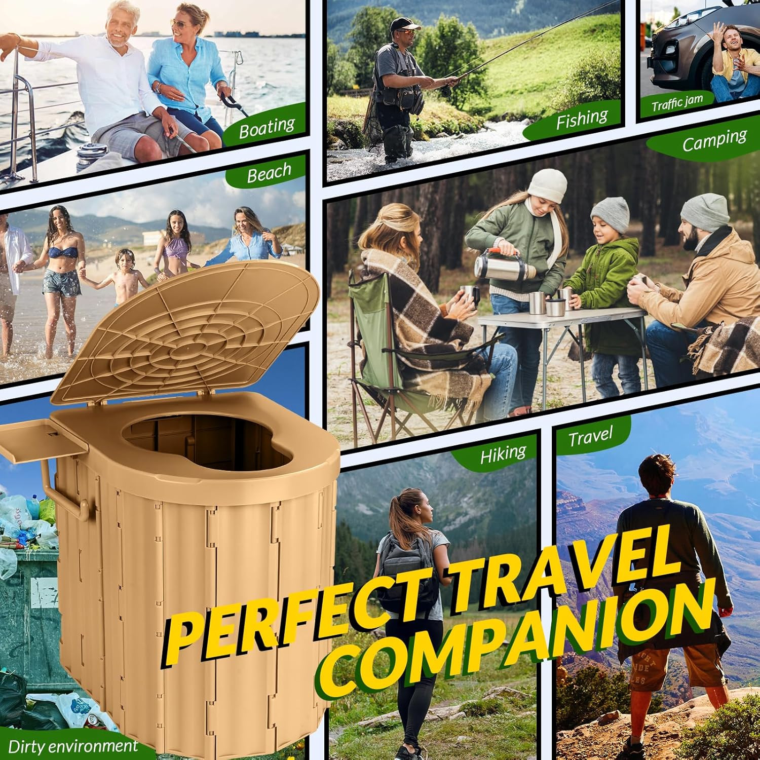 Portable Camping Toilet with Pop-Up Privacy Tent, 12-Inch Toilet Seat, Outdoor P