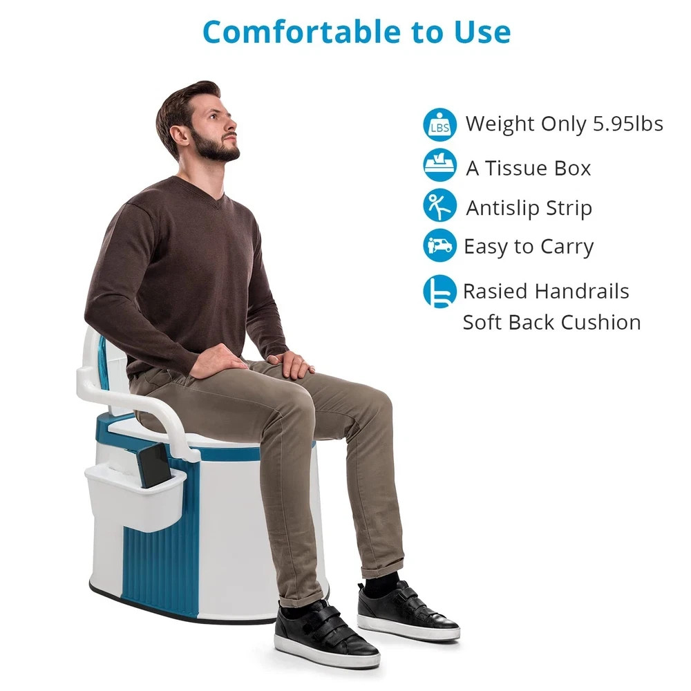 Portable Toilet | Back & Handrail Design Commode with 5 Gallon Bucket Inner, …