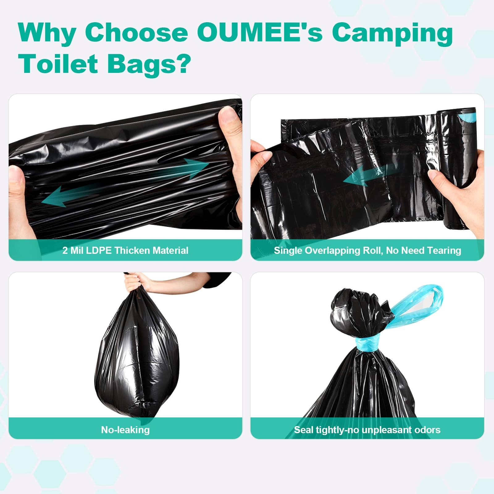 60 Portable Toilet Bags with Poo Gel Set, 8 Gallon Camping Toilet Bags with A…