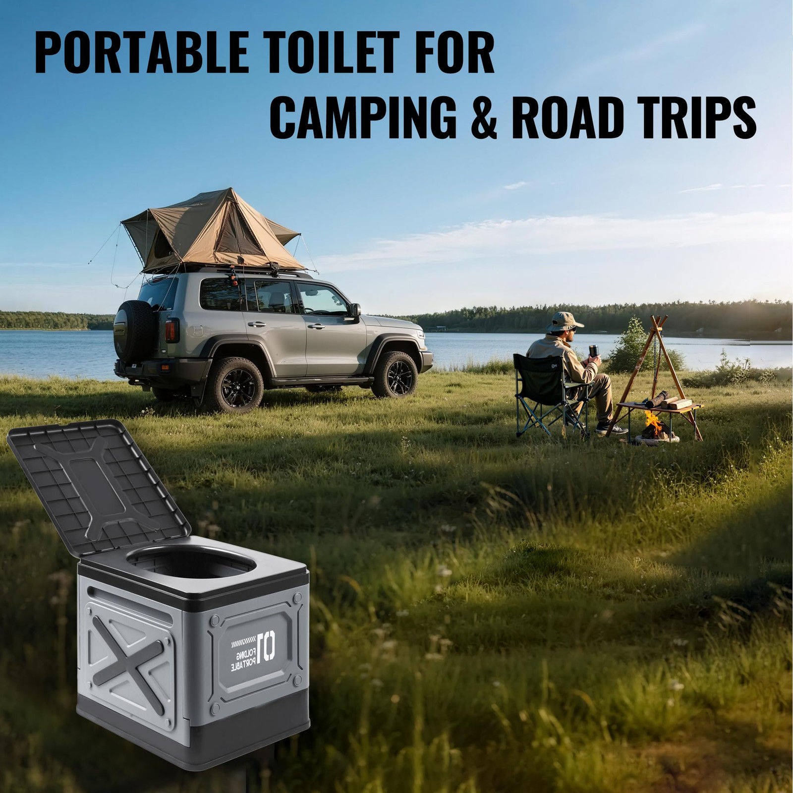 Portable Toilet for Adults, Collapsible Travel Toilet for Camping, Car, Boat …