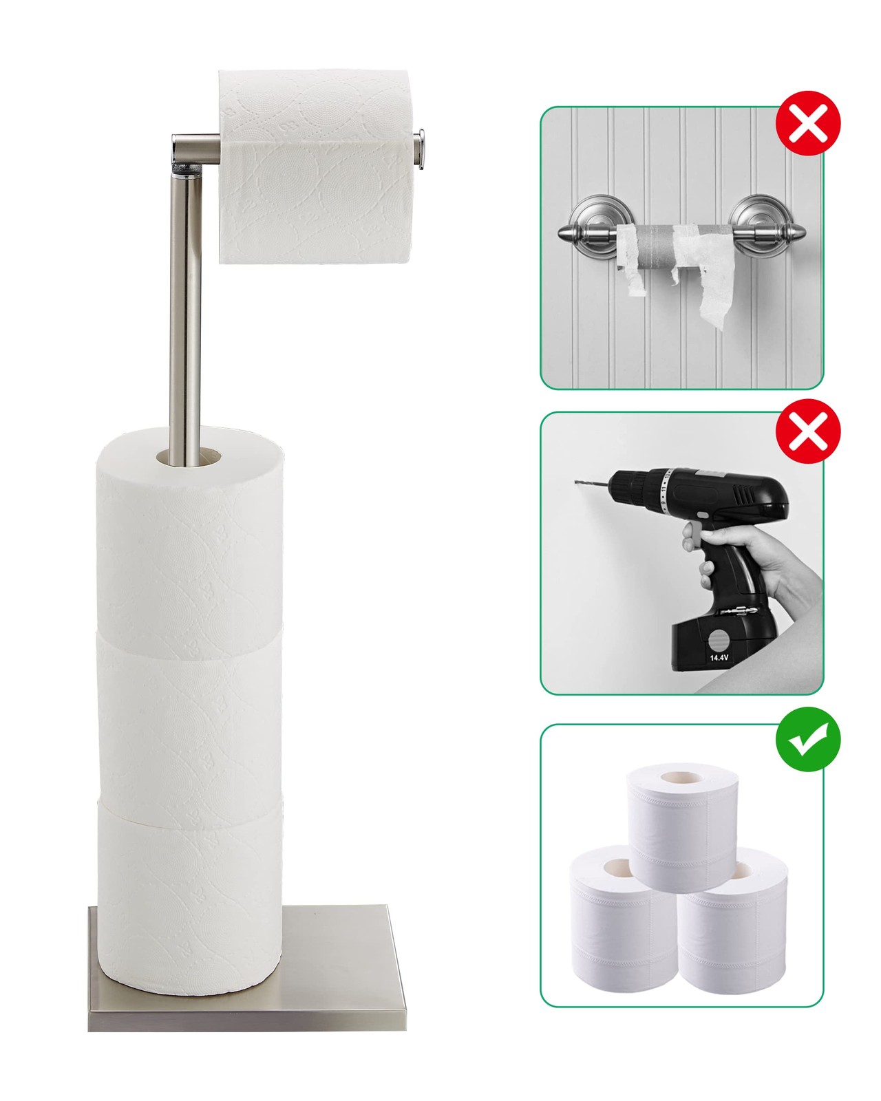 Toilet Paper Holder Stand, Free Standing Toilet Paper Roll Holder with Reserve f