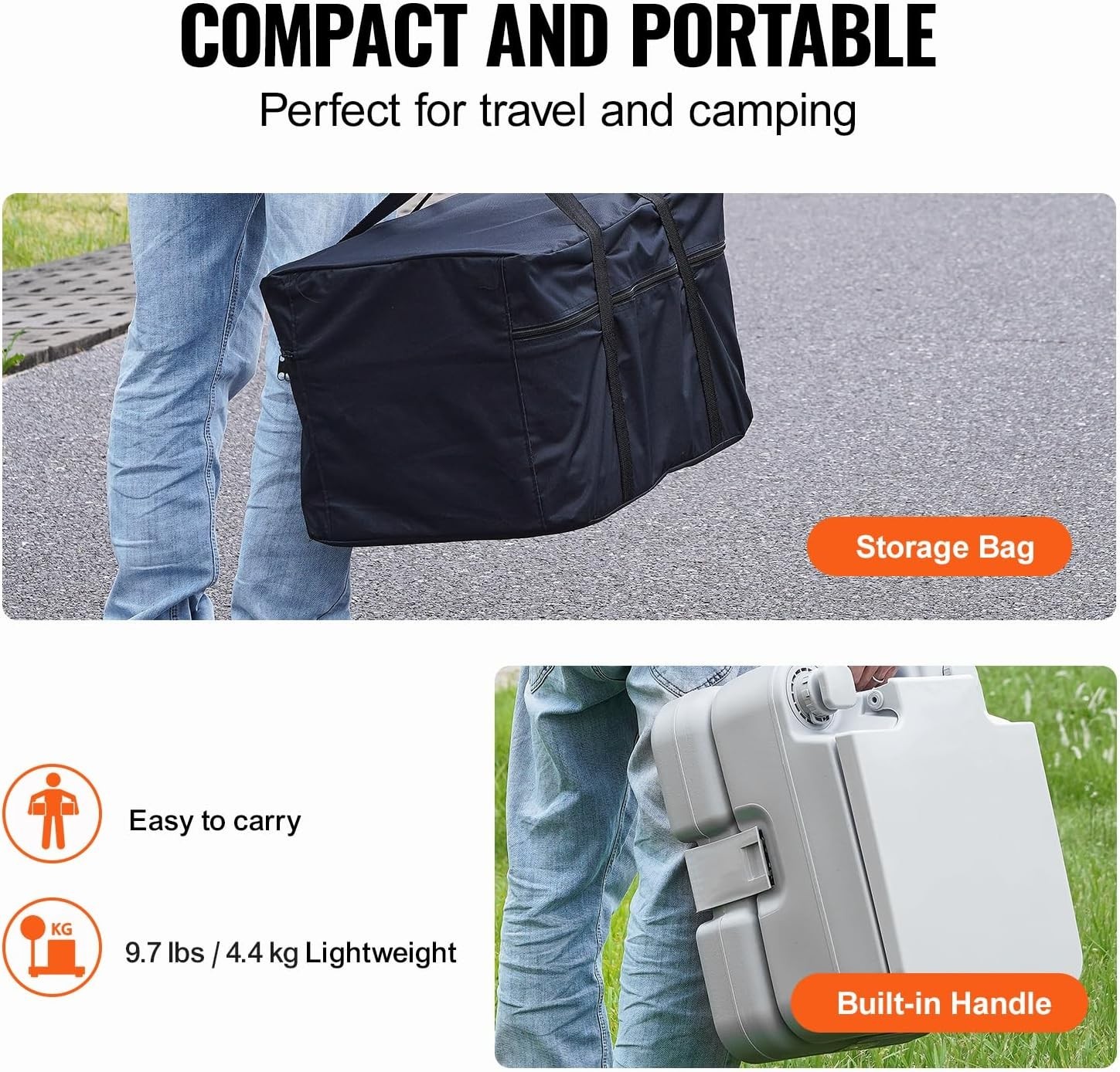 Portable Camping Toilet 3.2 Gal Flush, Pressurized Commode, Level Indicator
