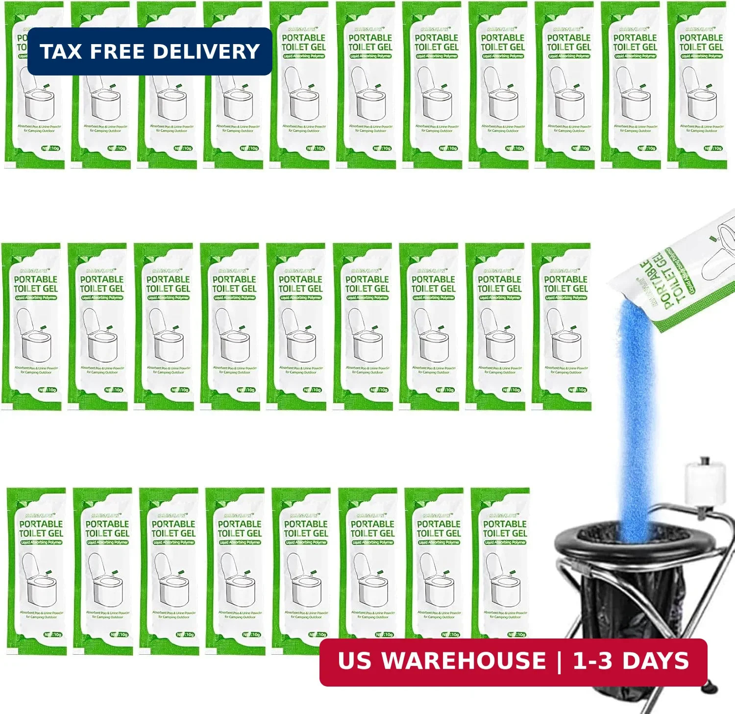 RAINFLOW Absorbent Gel Powder – Liquid Absorbing Polymer for Portable Toilet Cam