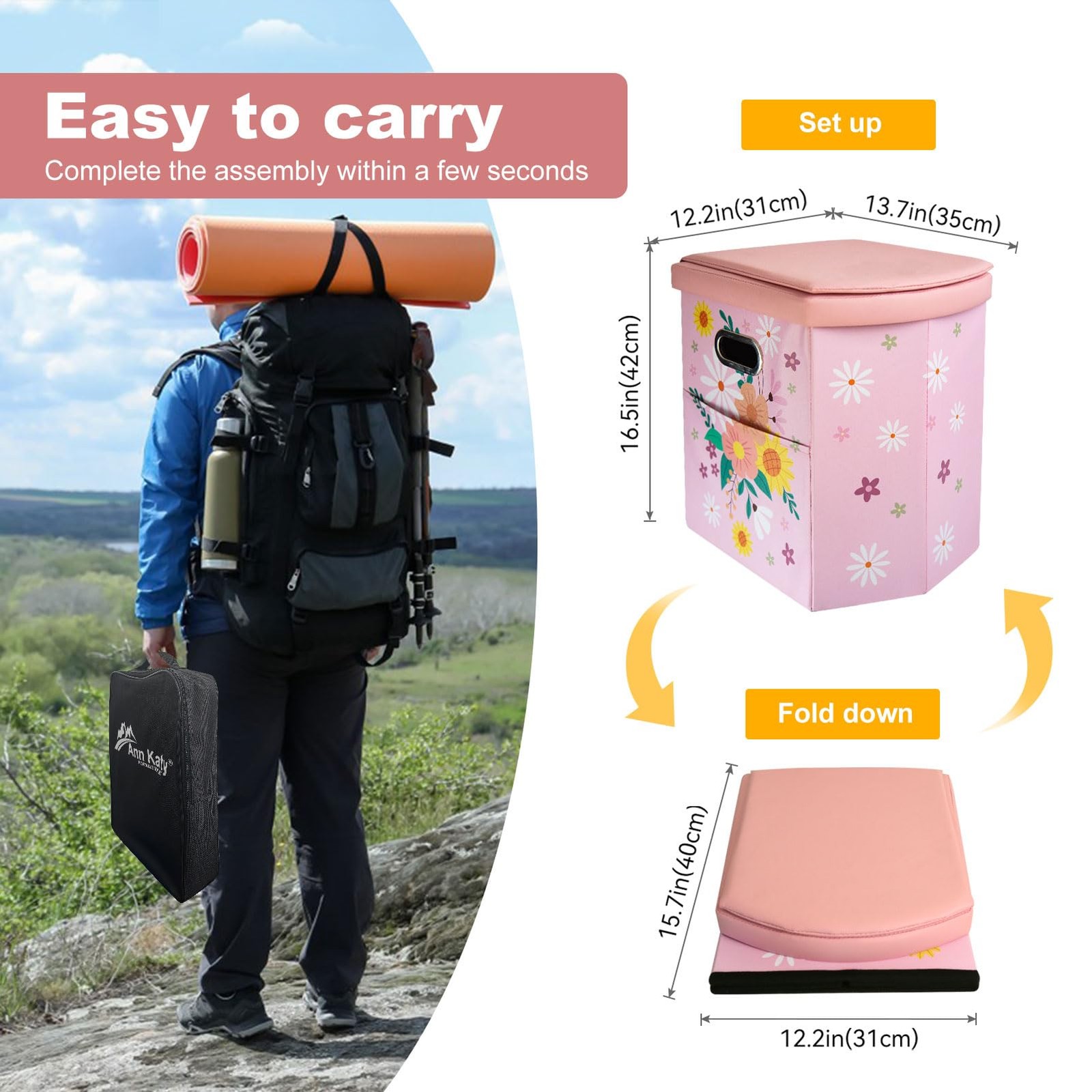 Ann Katy Upgrade XL Portable Toilet for Adults, Extra Large Portable Travel F…