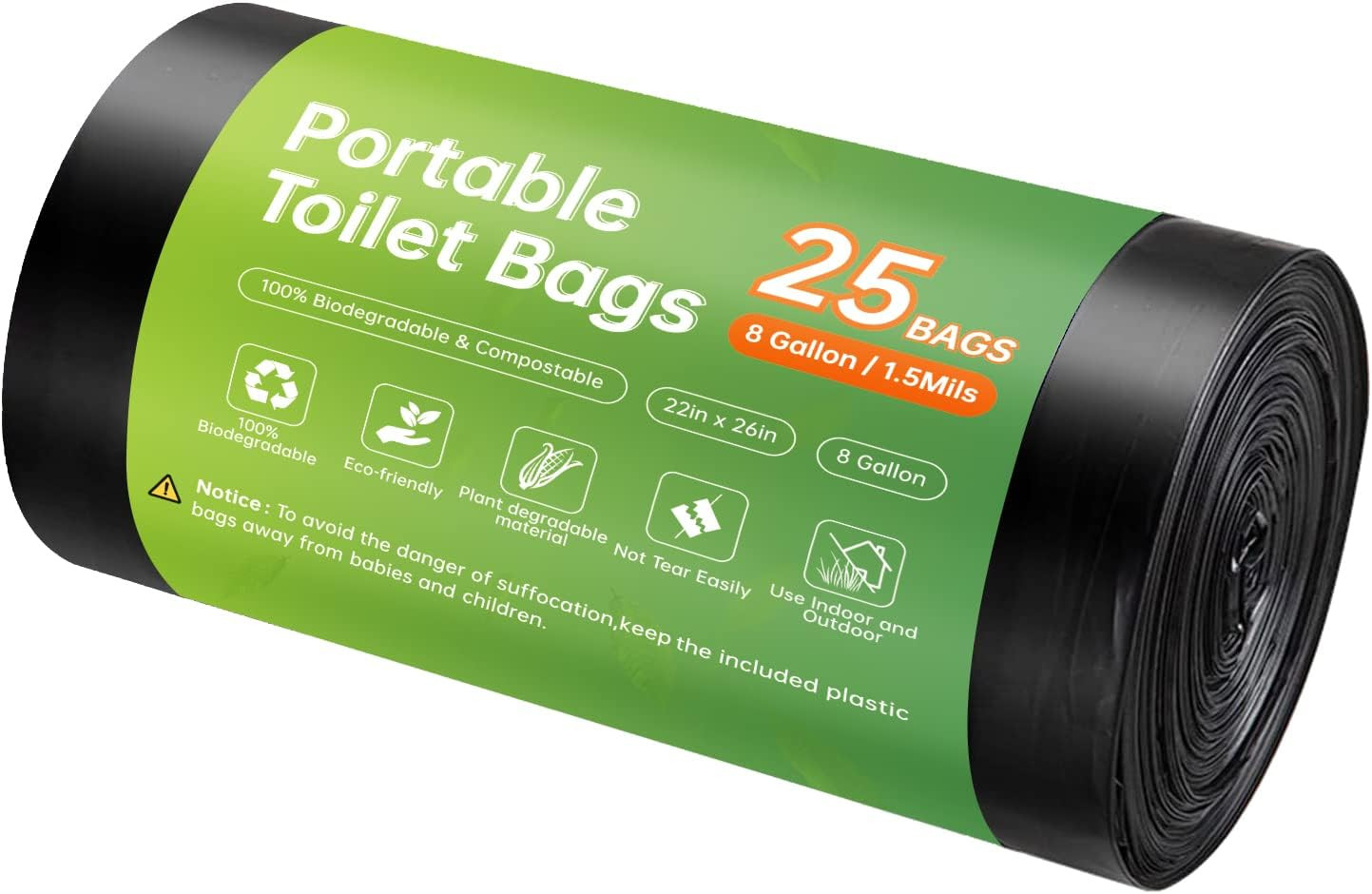 Portable Toilet Bags 25Ct 8 Gallon Compostable Thick Leakproof Camping Liners