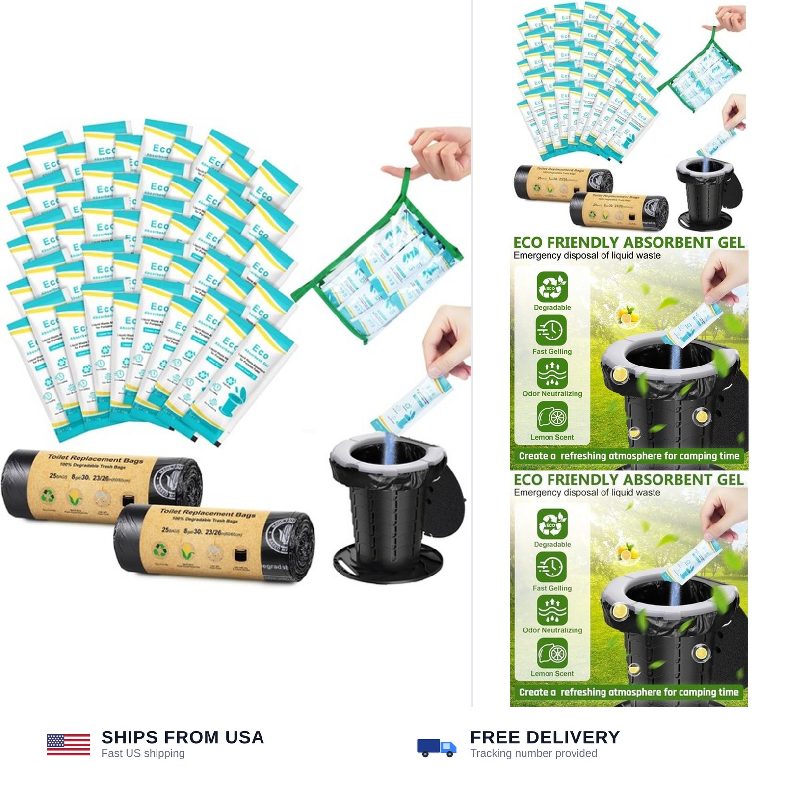 BLIKA Camping Toilet Bags Absorbent Gel Set, Portable Toilet Bags with Gel, 8…