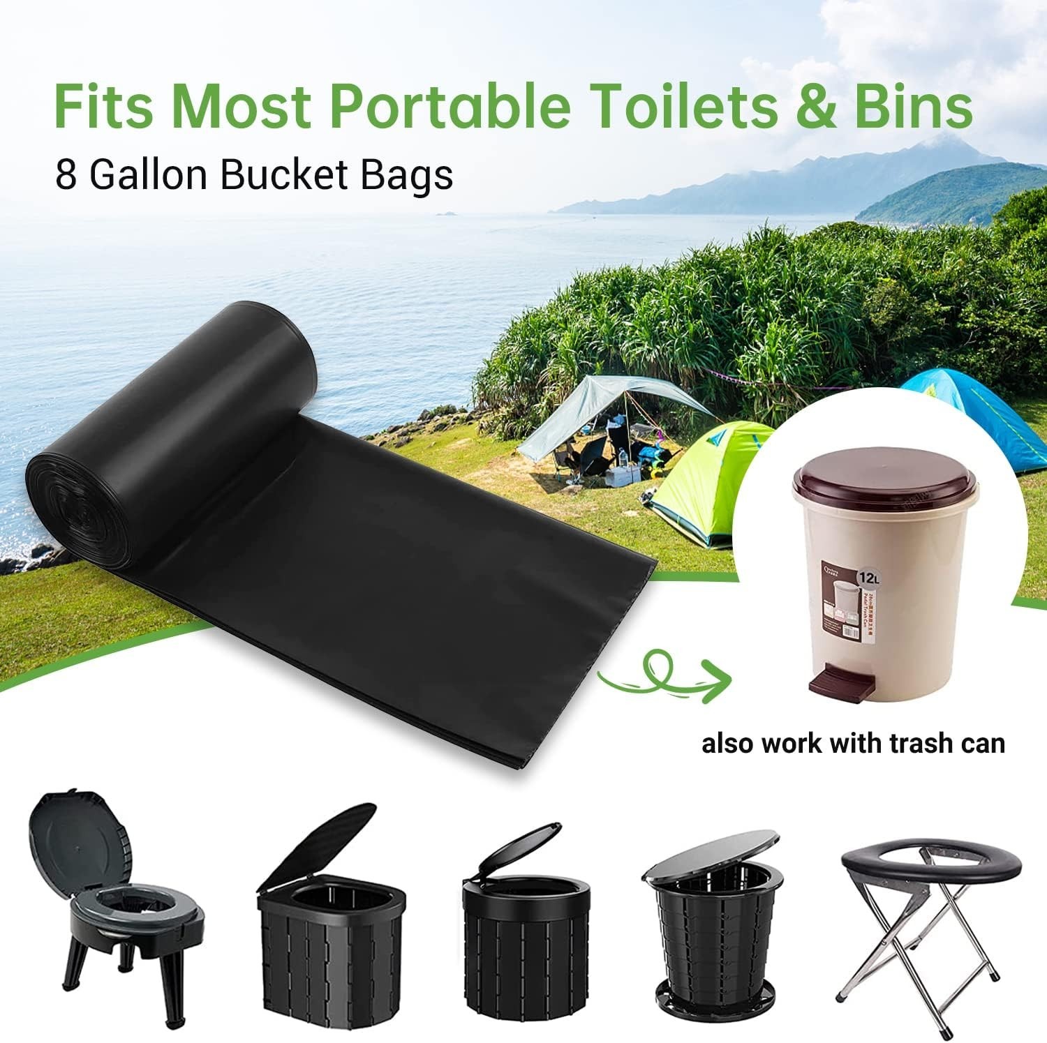 Portable Toilet Replacement Bags, 25 Count 8 Gallon 1.5 Mil Super Thickened C…
