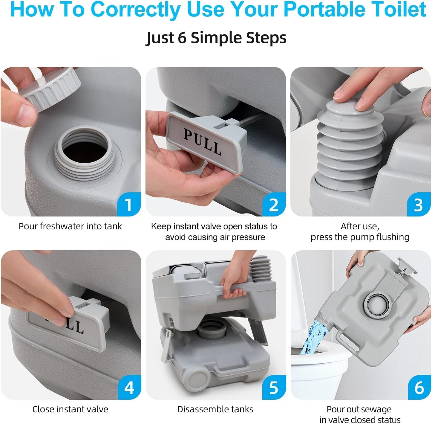 Compact 3.2 Gallon Portable Toilet with Double Outlets for Camping Trips