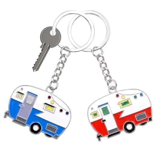 Thinp 2 Pieces Camper Keychain, RV Camper Keyring Accessories for Blue+red