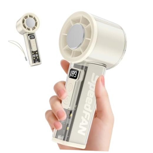 Portable Handheld Turbo Fan, 5-Speed Adjustable USB-C Rechargeable with White