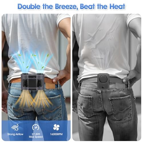 42H Portable Waist Fan, 28000mAh Rechargeable Wearable Belt Fans, 16000 Grey