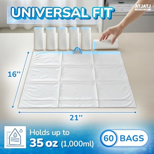 60 Packs Commode Liners With 60 Absorbent Pads, Leak-Proof Disposable Toilet