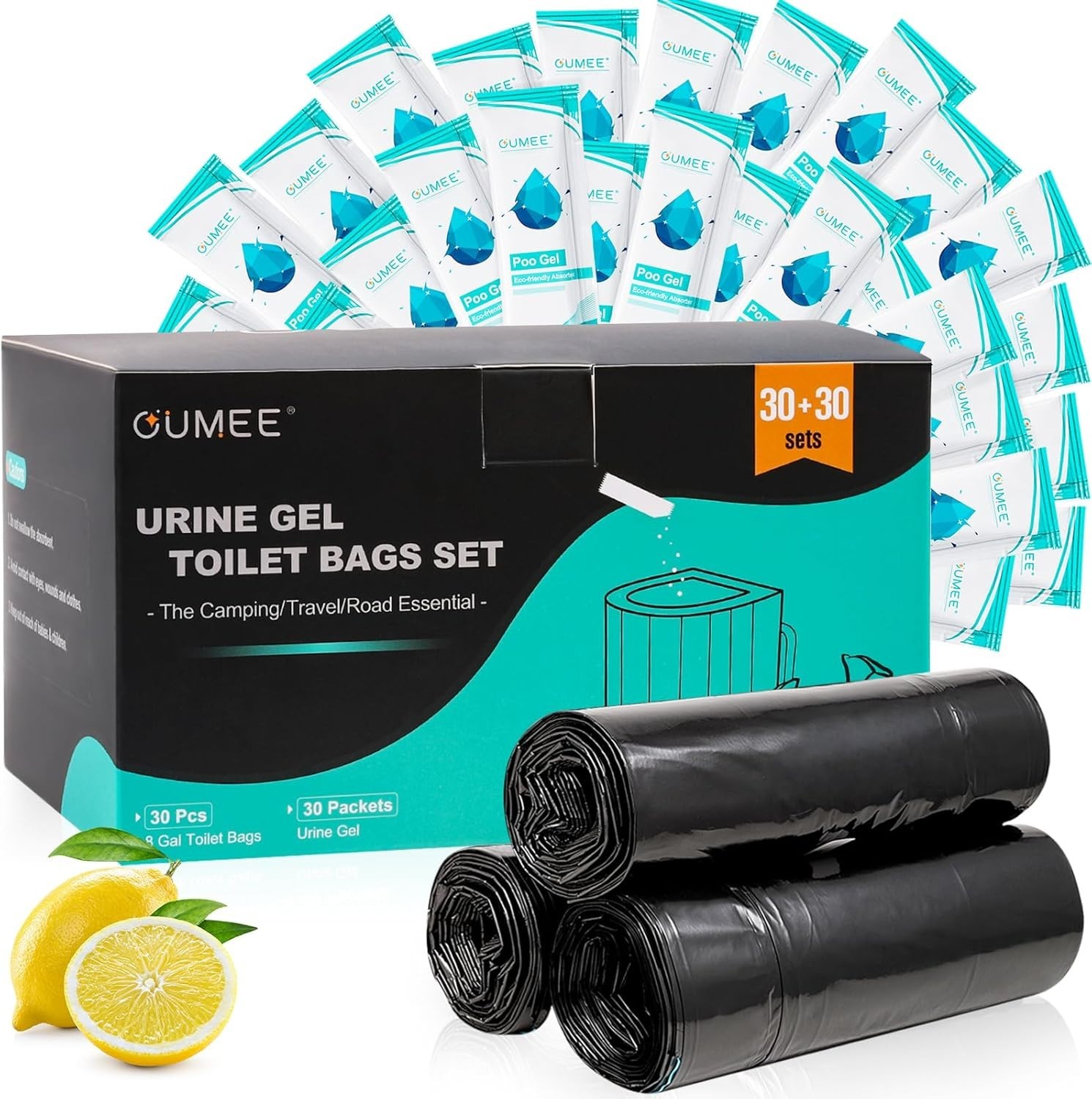 60 Portable Toilet Bags with Poo Gel Set, 8 Gallon Camping Toilet Bags with A…