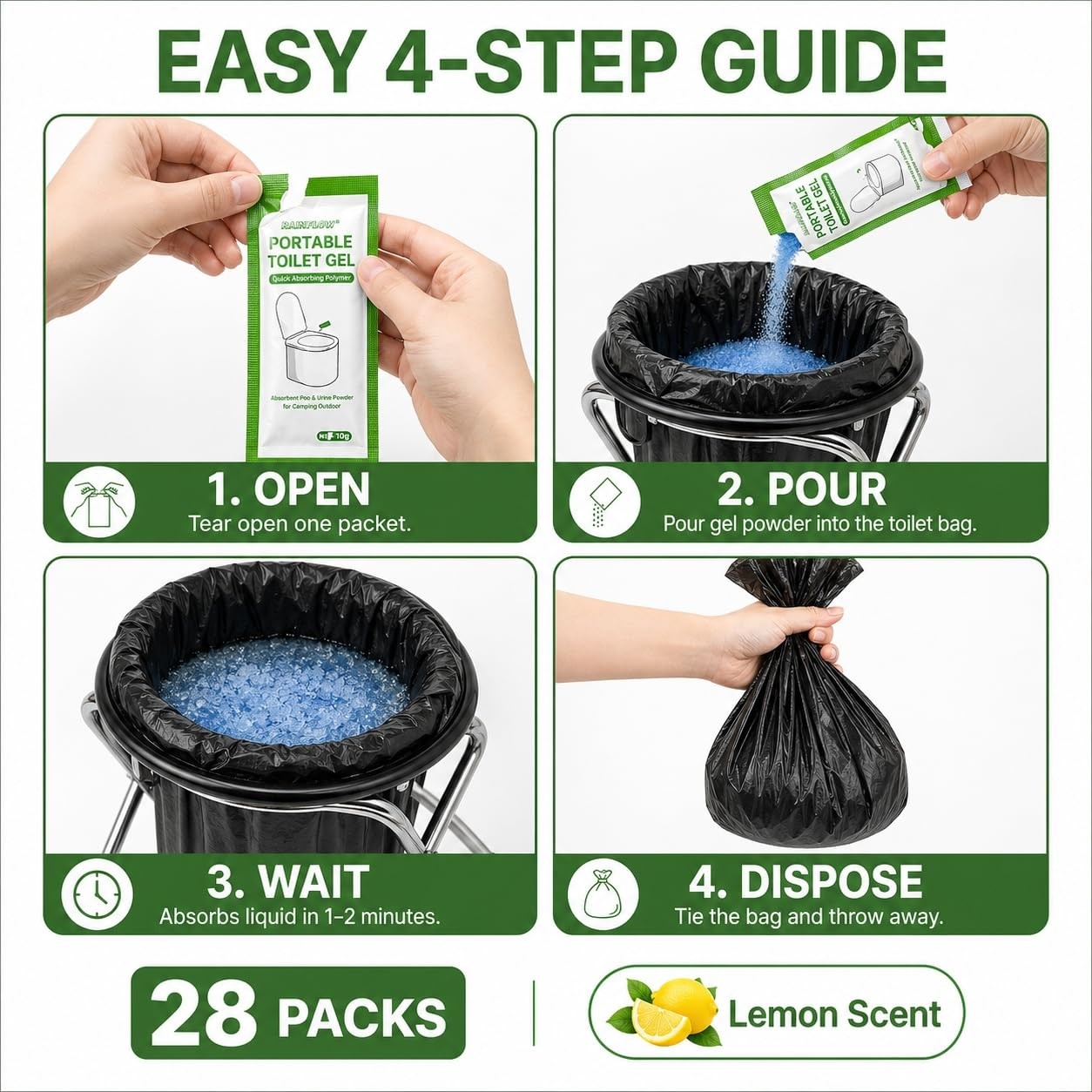 RAINFLOW Absorbent Gel Powder – Liquid Absorbing Polymer for Portable Toilet…