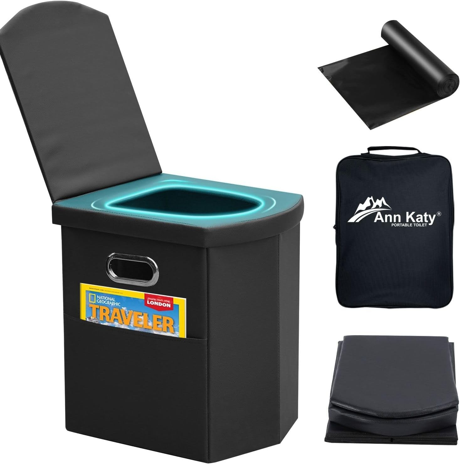 Ann Katy XL Foldable Portable Camping Toilet With Lid For Adults Kids Travel Car