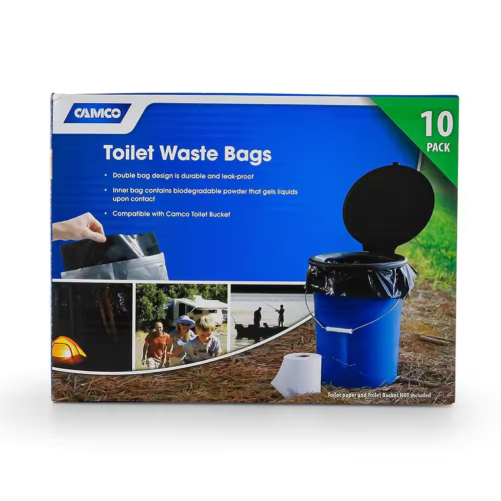 Leak Proof Double Lined Camping Toilet Waste Bags in Black (10-Pack)