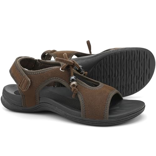 Womens Walking Sandals with Arch Support Comfortable Flats Sandal for 10 Brown