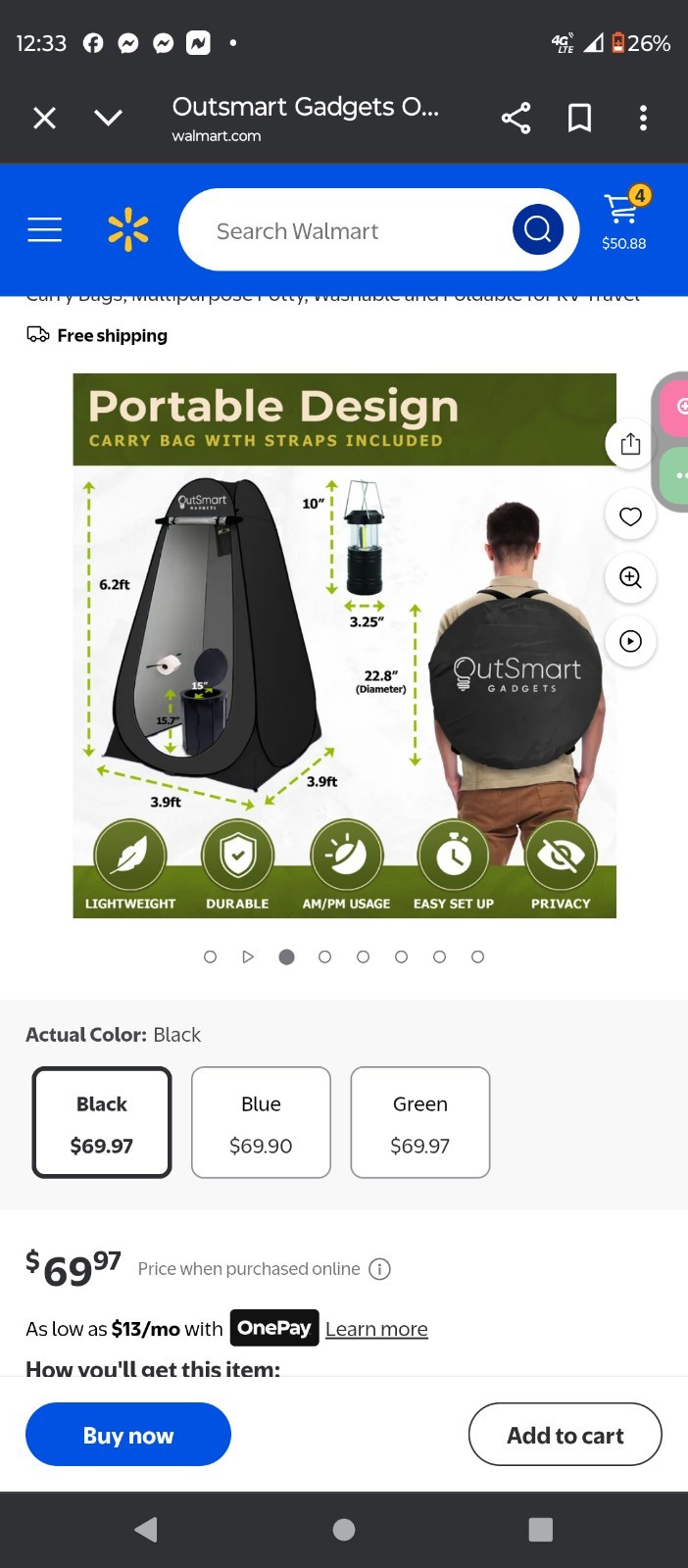 Outsmart Gadgets Outdoor Portable Toilet Set for Adults with Camping Light New