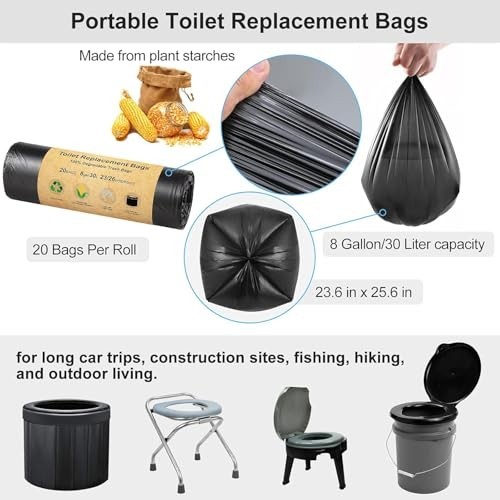 80 Count Heavy Duty 8 Gallon Toilet Replacement Bags – Compostable Camping & Tra