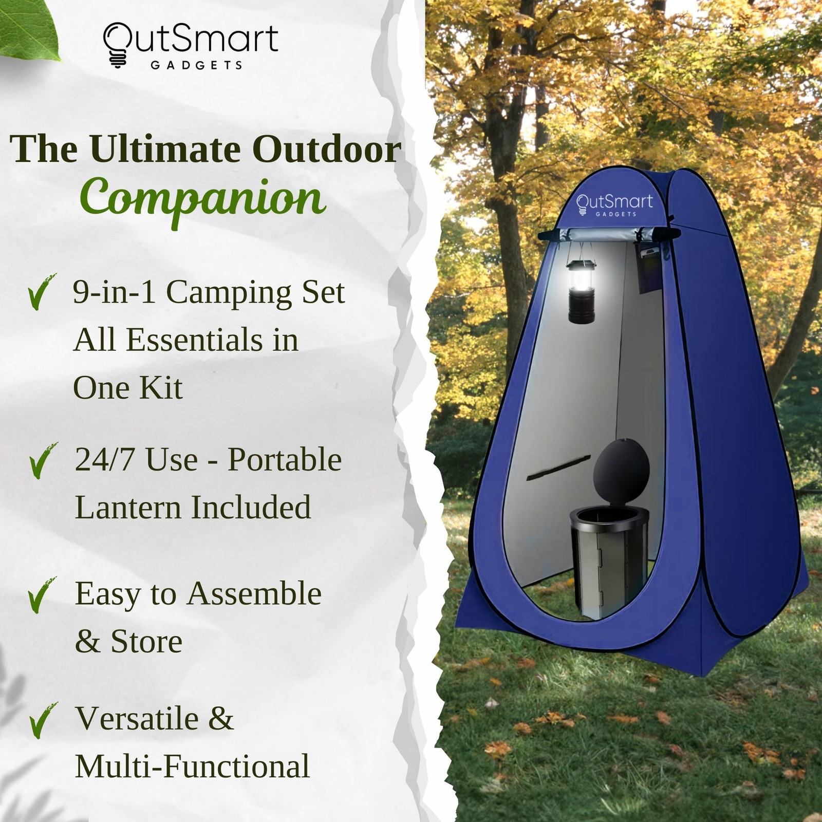 Outdoor Portable Toilet Set for Adults with Camping Night Lantern, Folding XL To