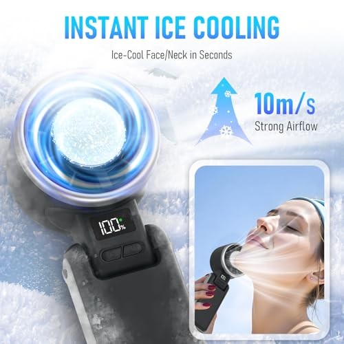 Black Rechargeable Turbo Fan with Ice Cooling – Portable Handheld