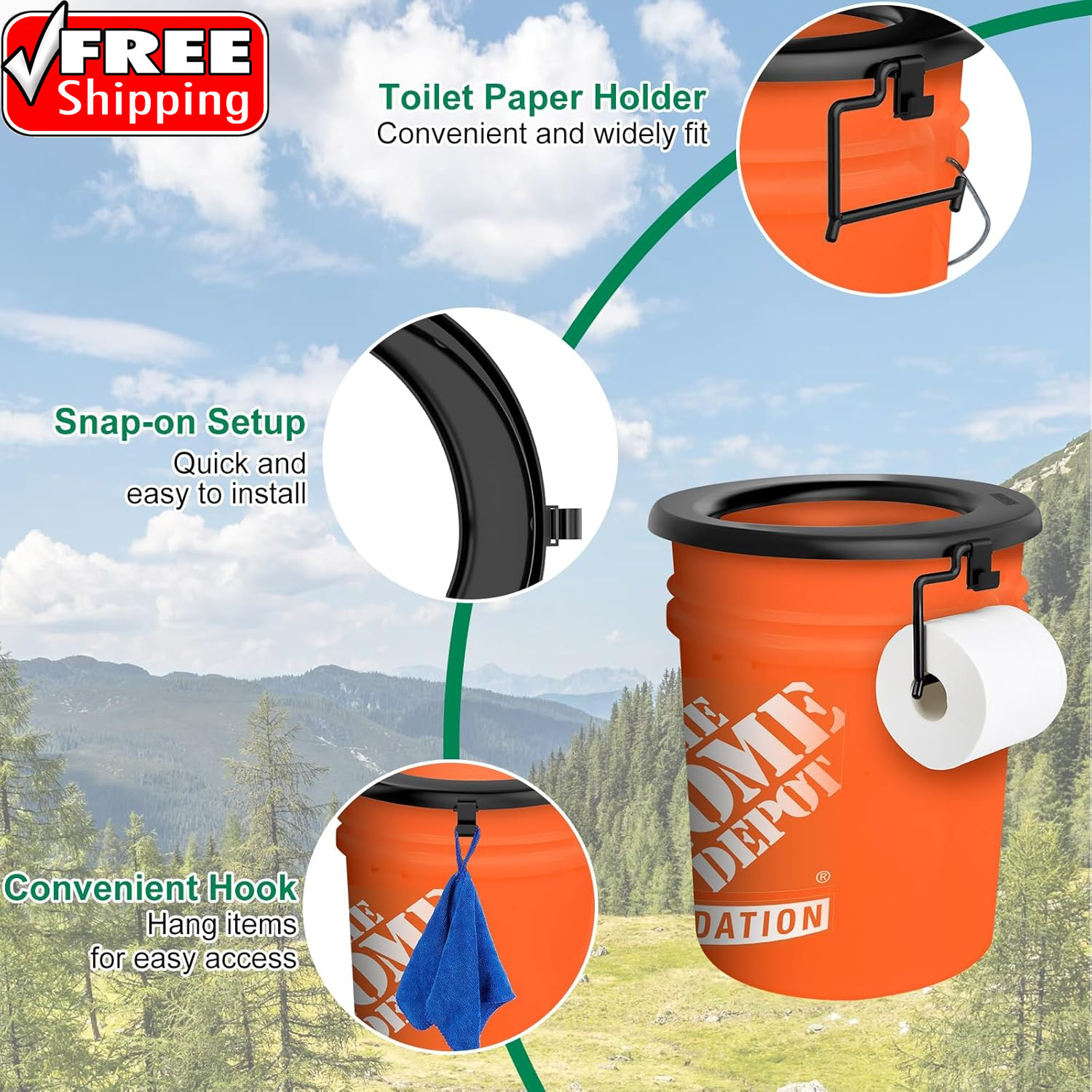 Bucket Toilet Seat, Portable Toilet Seat for 5 Gal Buckets, Camping Toilet Seat,