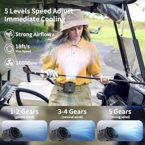 Socool Portable Waist Fan Clip on Wearable Belt Personal Fan Rechargeable Black