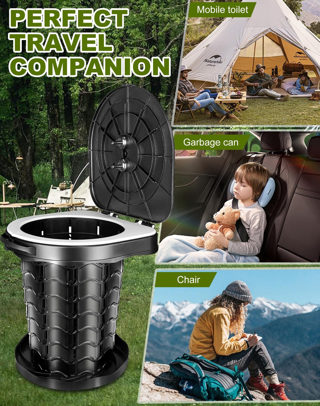 Camping Toilet Foldable with Toilet Bag, Camping Toilet with Lid, Mobile To…