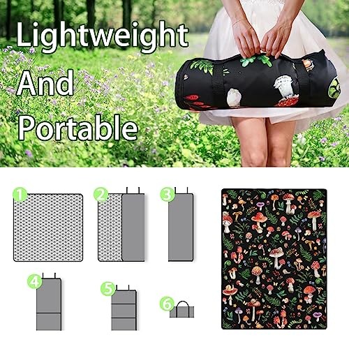 Picnic Blankets Waterproof Foldable,60’‘x80” Portable Dual Layers Mushroom
