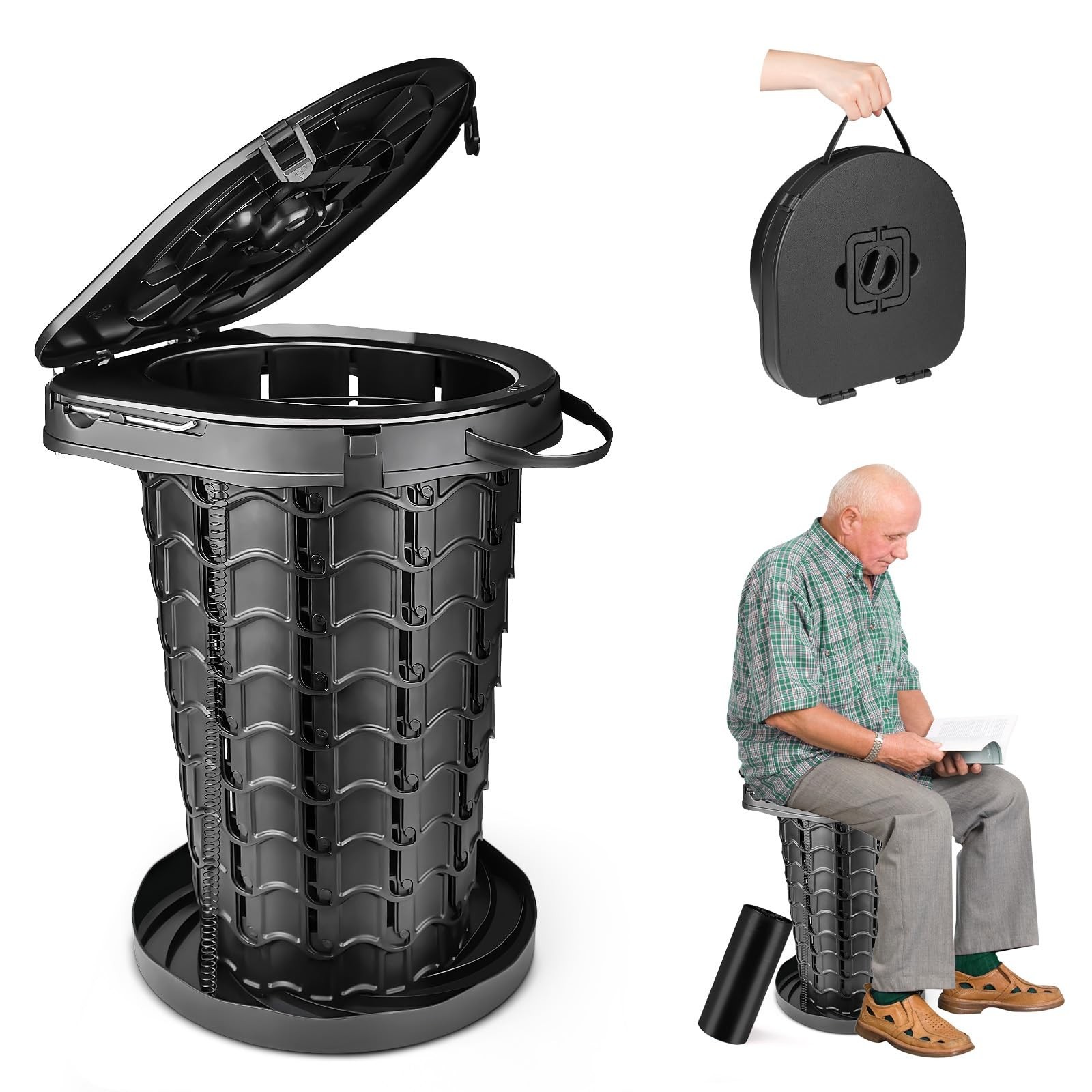 XXL Portable Retractable Camping Toilet – Adjustable Height, 440lbs Capacity, Co