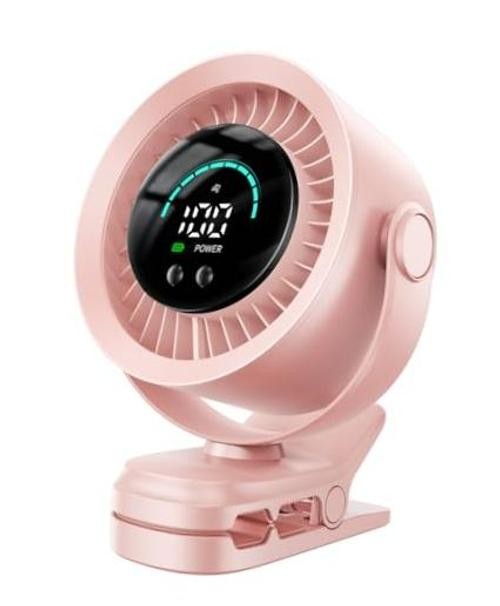 Portable Clip on Fan, 100-Speed Rechargeable USB Fan with LED Display, Pink