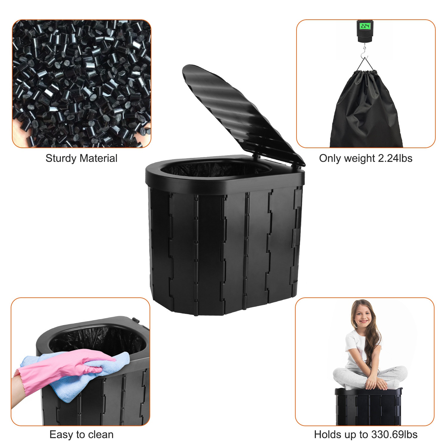Foldable Portable Camping Toilet Emergency Travel Potty w/ Carry Bag