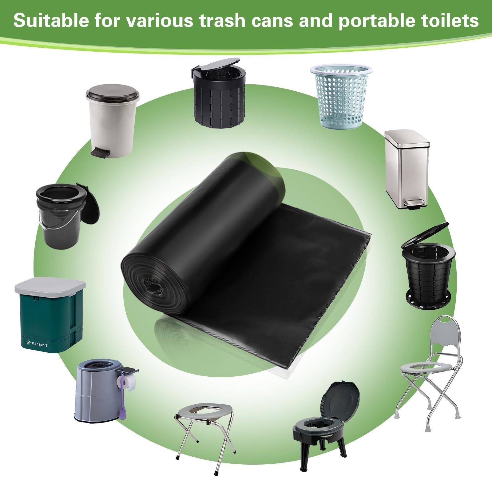 100 Portable Toilet Bags, Biodegradable with Drawstring & Lemon Scent, for 5-…