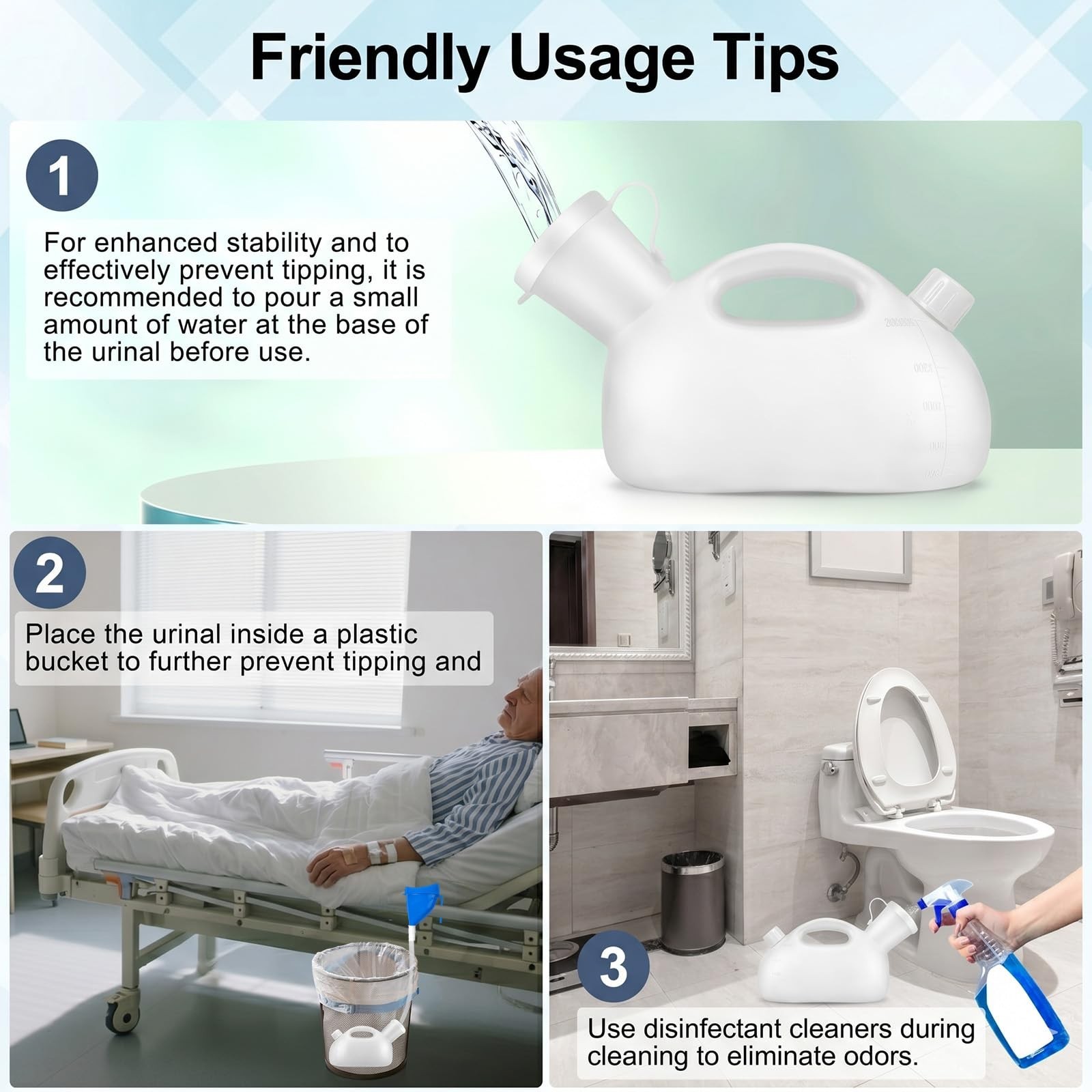 Portable Spill Proof Male Urinal Bottle with 47″ Hose, Soft Opening, 2000ML for