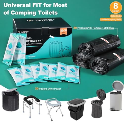 Oumee 30 Portable Toilet Bags with 30 Poo Gel Set, Lemon-[30Bags+30Gel Packets]