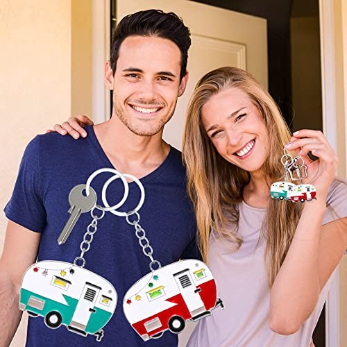 Thinp 2 Pieces Camper Keychain, RV Camper Keyring Accessories for Red, Green