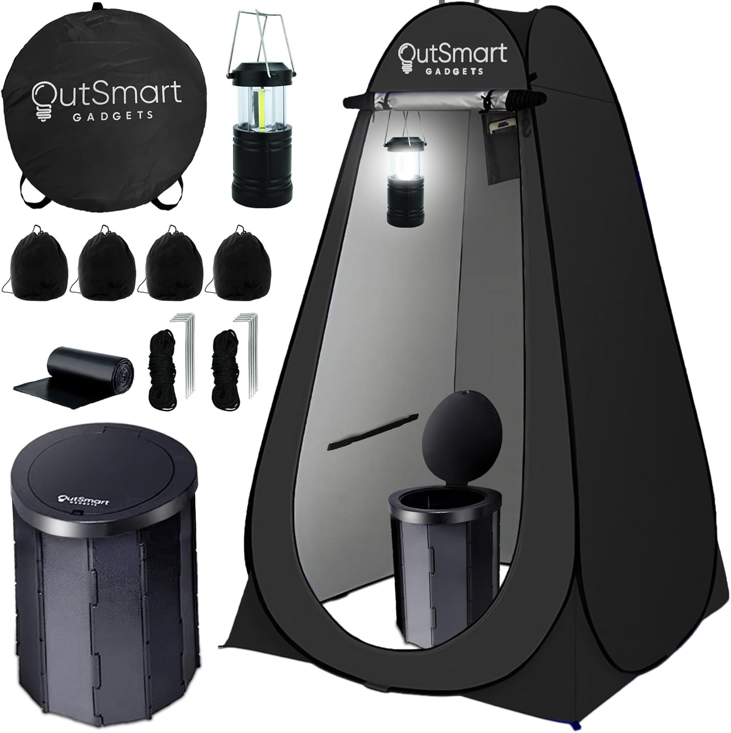 Outdoor Portable Toilet Set for Adults with Camping Night Lantern, Folding XL To