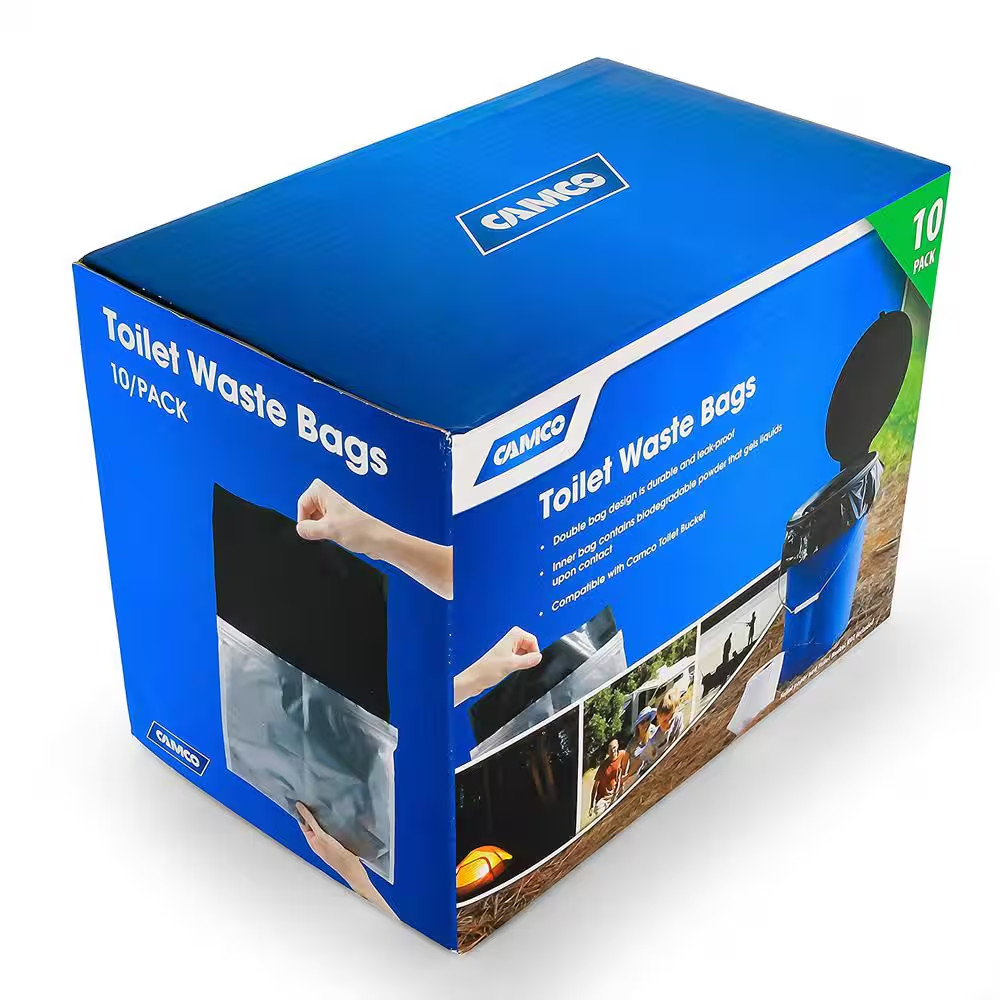 Leak Proof Double Lined Camping Toilet Waste Bags in Black (10-Pack)