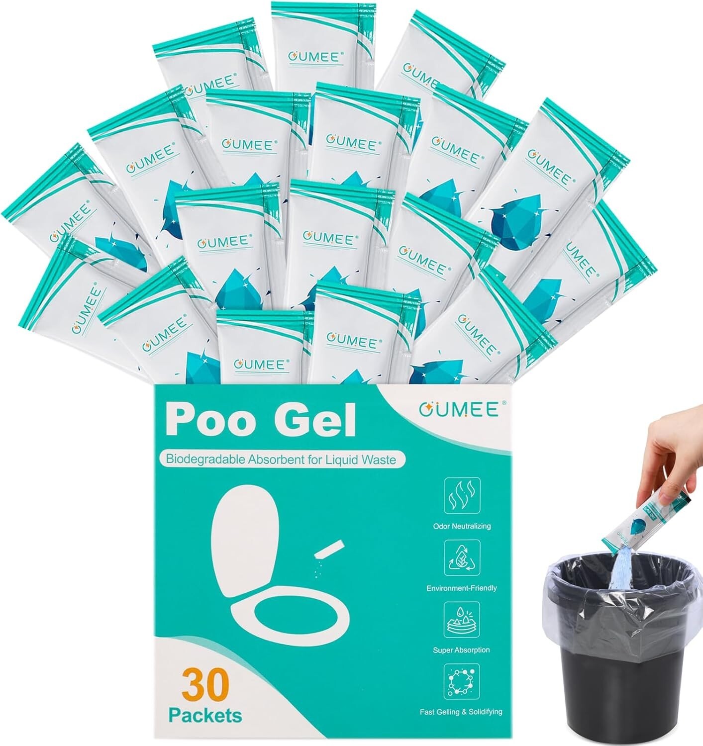 30Pk Poo Gel Portable Toilet Camping Powder Potty Bags Absorbent Gel EcoFriendly