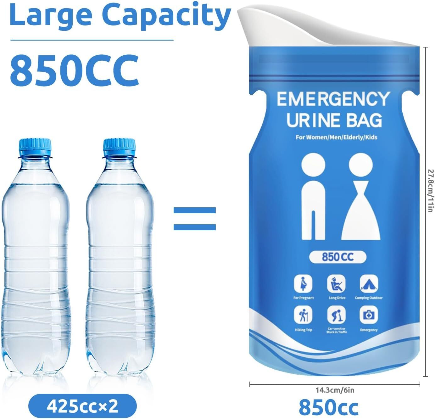 850cc Disposable Urine Bag, 12 PCS Emergency Portable Urinal Bags for Men/Women,