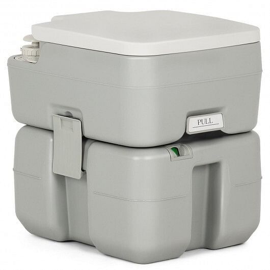 5.3 Gallon Portable Travel Toilet with Piston Pump Flush – Color: Light Gray