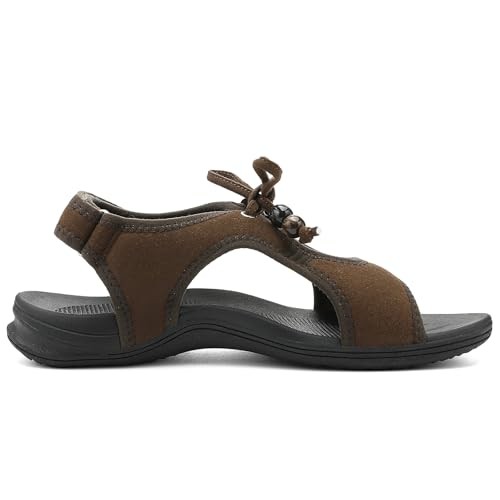 Womens Walking Sandals with Arch Support Comfortable Flats Sandal for 10 Brown